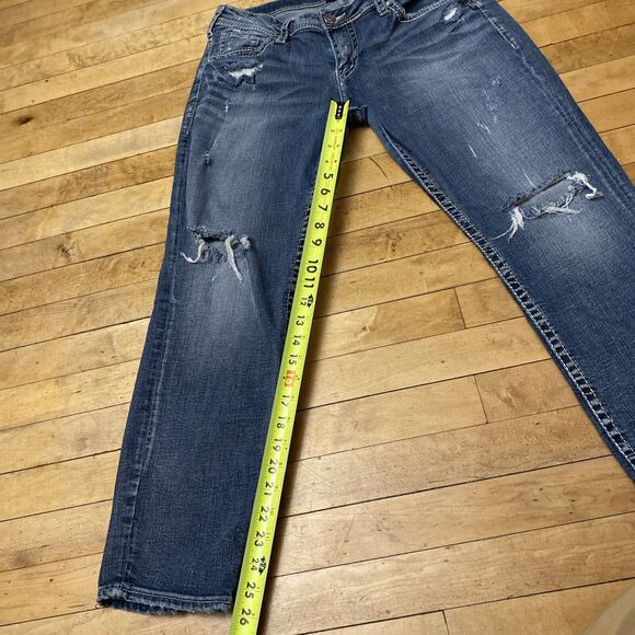Silver Boyfriend Jeans Size 29/25 Distressed Medium Wash Super Stretch Mid Rise - Picture 4 of 16